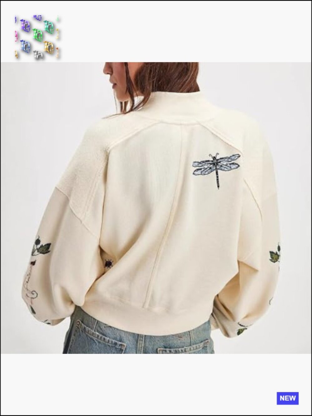 Women Chunky Knit Cardigan Embroidered Button Down Crop Sweatshirt Jacket Fall - Picture 4 of 5